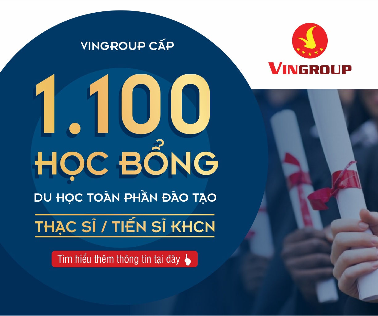 Thông báo nhận hồ sơ năm 2020 và 2021: Chương trình Học bổng Khoa học Công nghệ Đào tạo Thạc sĩ, Tiến sĩ Du học Nước ngoài của Tập đoàn Vingroup