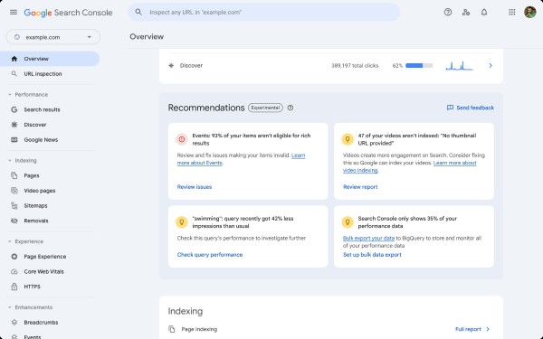 Giao diện trang chủ Google Search Console - nơi bạn bắt đầu kết nối website với Google