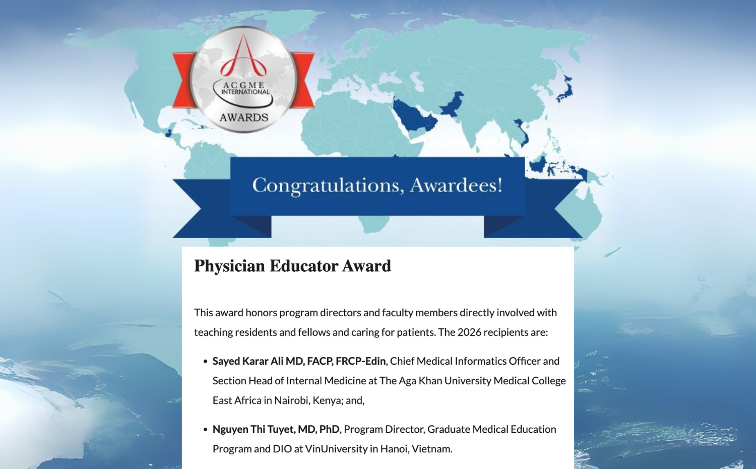 VINUNI FACULTY HONORED WITH ACGME-I PHYSICIAN EDUCATOR AWARD 2026