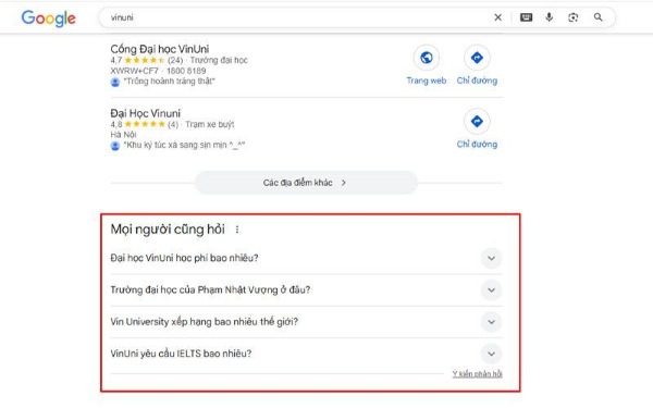 Ví dụ về việc thu thập LSI keywords từ mục “mọi người cũng hỏi”