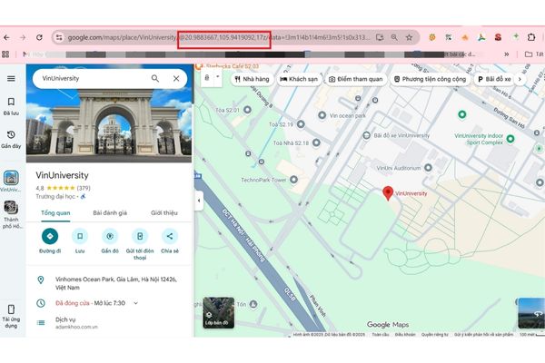 Sao chép chính xác tọa độ vào phần Geo được cung cấp trên Google Map