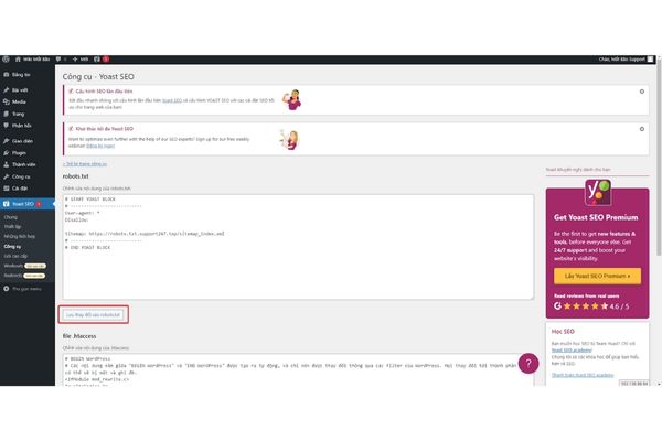 Hoàn tất quá trình tạo  file robots.txt với Yoast SEO