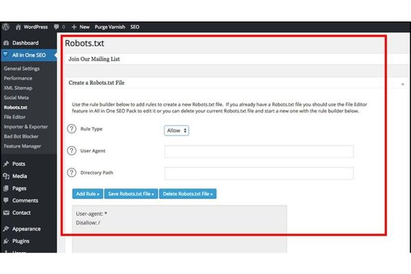 Hoàn thiện  file Robot.txt với All in One SEO